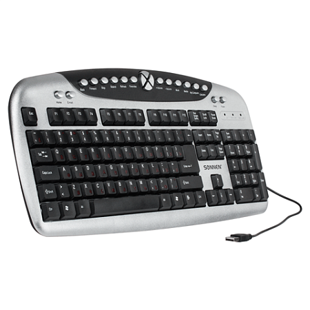 Клавиатура проводная SONNEN &quot;KB-M540&quot; (511279), USB, мультимедийная, 20 доп. кнопок, серебристая